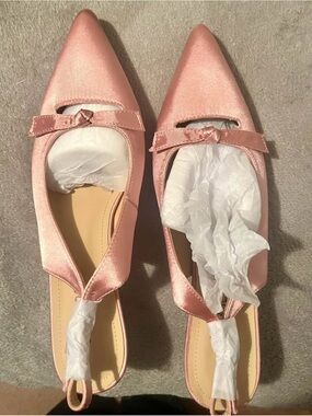 PINK Stiletto Heels Bow Slingback Pointed Closed Toe Pumps. 2.5” Sz9. NIB